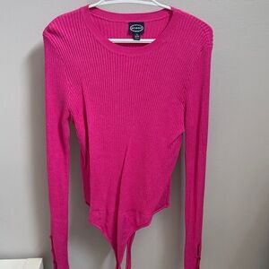 Scoop NYC Hot Pink Ribbed Long-Sleeve Bodysuit